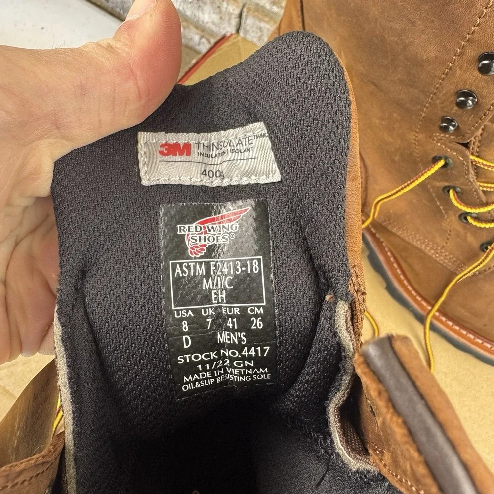Red Wing Shoes 4417 LoggerMax Leather Work Boots Steel Toe Brown Sz 8D